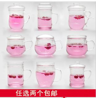 正品耐热玻璃杯花茶杯带盖过滤茶具透明水杯子两个包邮