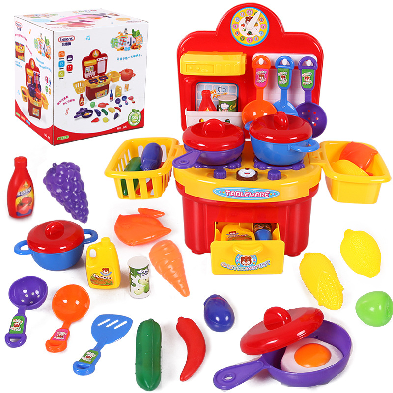 贝恩施多功能过家家厨房玩具组合仿真餐具套装带灯光音乐宝宝玩具