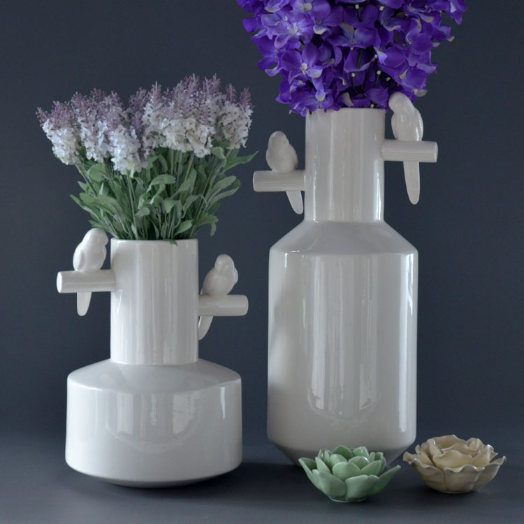 ShineD心的家居新中式陶瓷白色鹦鹉花瓶花器花插软装装饰品客厅