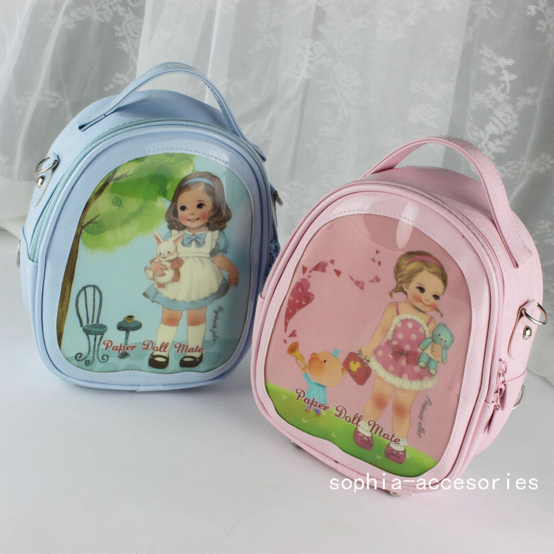 可爱韩国洋娃娃双肩背包漆皮仿皮手提儿童包 两用化妆包大号