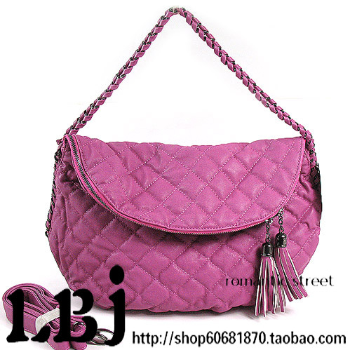 车缝线包包 链条包包挂坠双流苏包包时尚女包 粉紫色休闲包包