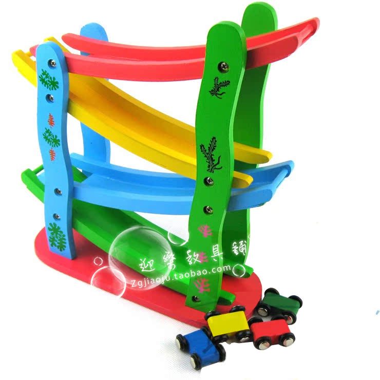 儿童玩具木制玩具 极速飞车 四层天梯滑翔车 益智玩具 滑翔车