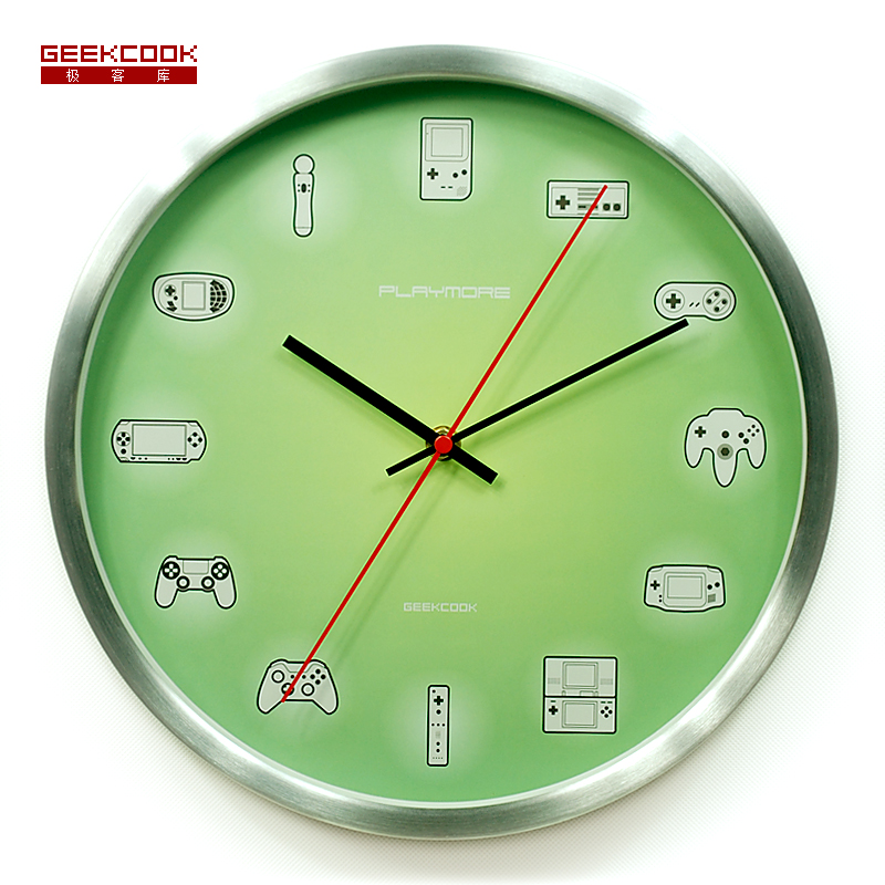 GeekCook游戏人生趣味金属静音挂钟 创意设计怀旧壁钟时钟石英钟