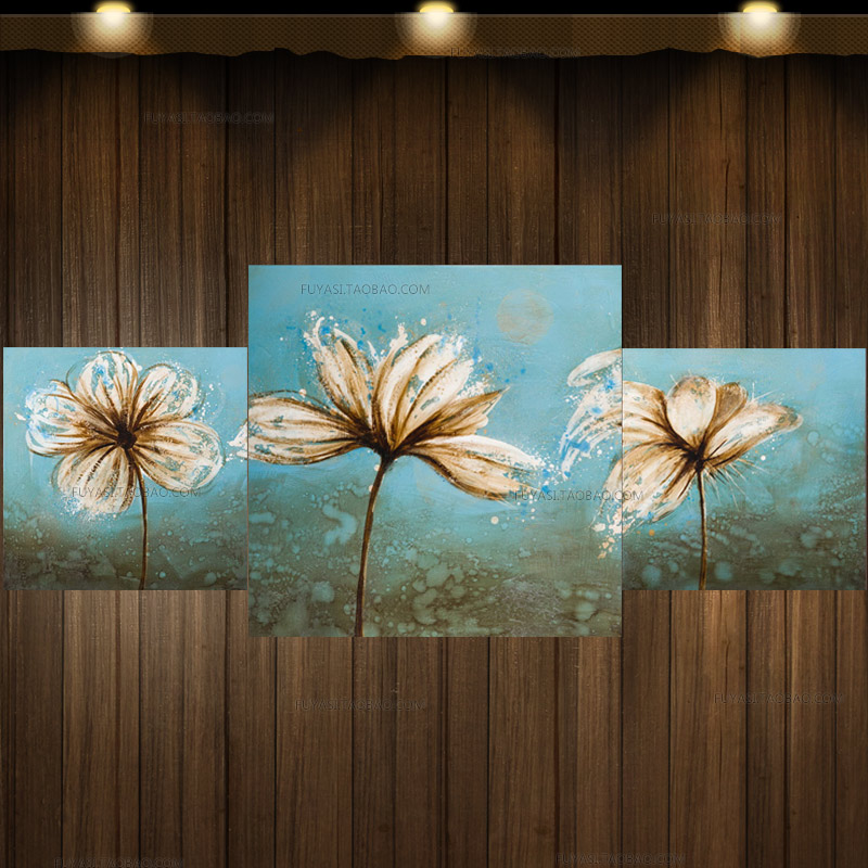 超美花卉 手绘油画 三联无框 客厅卧室沙发电视背景墙铁皮装饰画