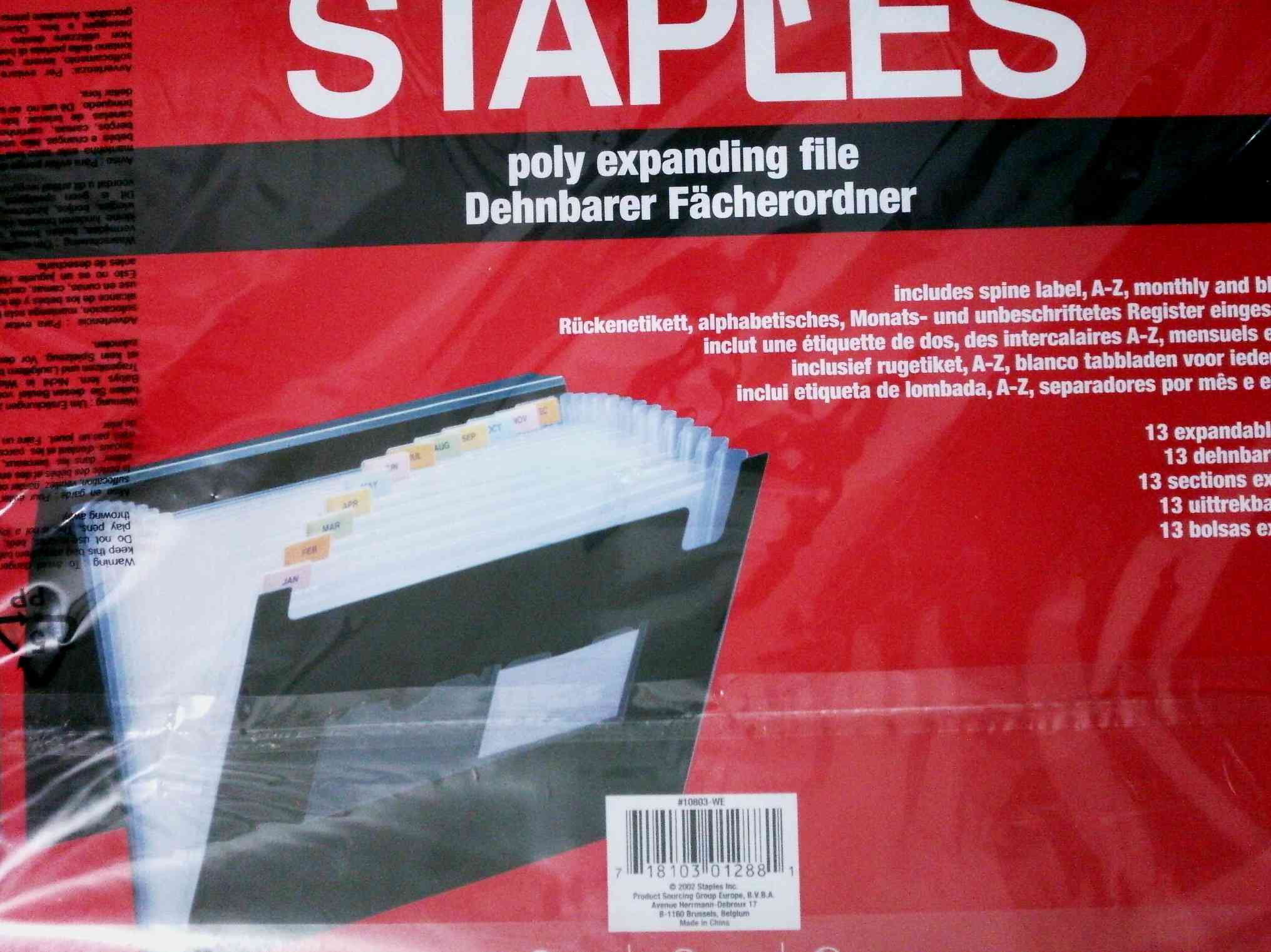 STAPLES魔术贴13格A4风琴包 票据包 文件包 多层文件夹 袋