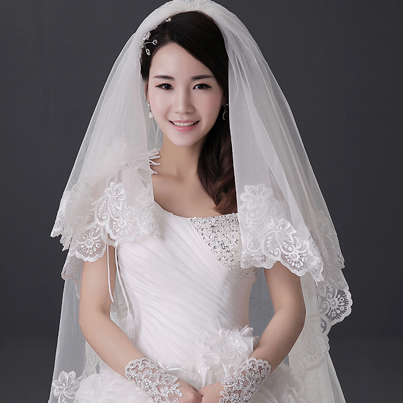 高档新娘婚庆结婚婚纱配饰 超长款花边头纱3.5米双层 新娘头纱
