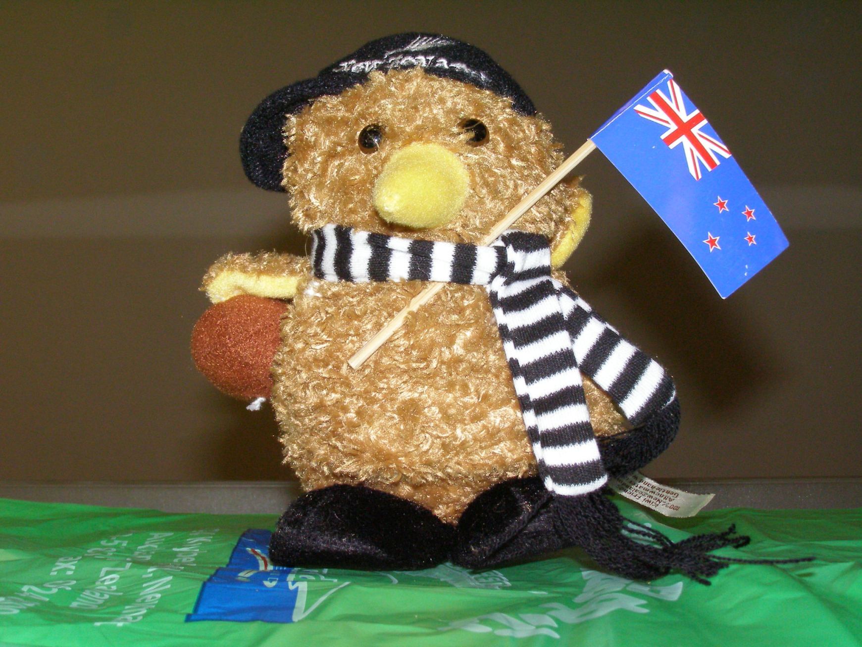 新西兰kiwi鸟卡通毛绒玩具/纪念品，高17CM，插新西兰国旗，包邮!