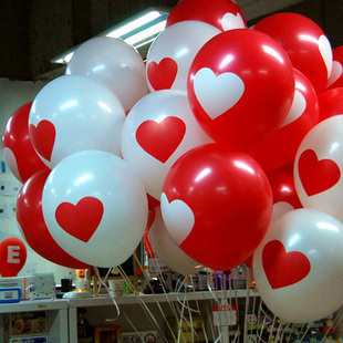 浪漫情人节 进口质量大号气球12寸飘空气球 红白印爱心 甜蜜布置