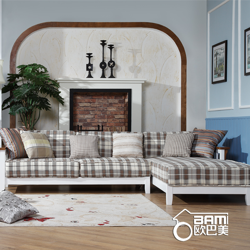 欧巴美北欧地中海现代风格全实木沙发实木布艺组合沙发组合更实惠