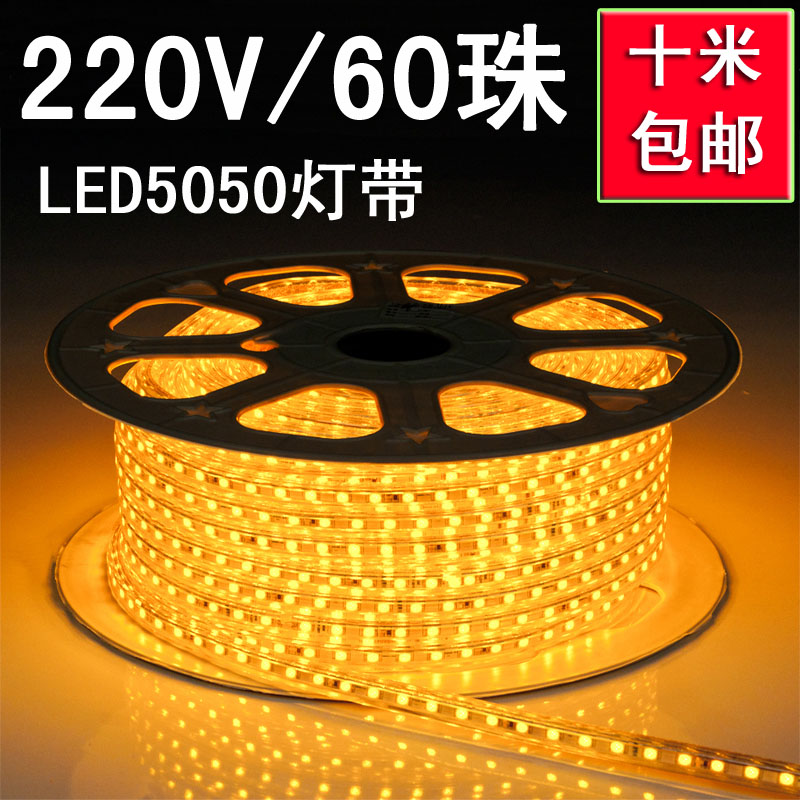 LED灯带220V/60灯珠 5050防水软灯条照明光槽/广告/RGB/段跳流水