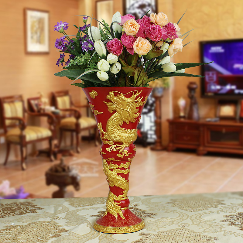 现代中式花瓶 中国风树脂台面客厅花瓶装饰摆设一对 新婚礼物礼品