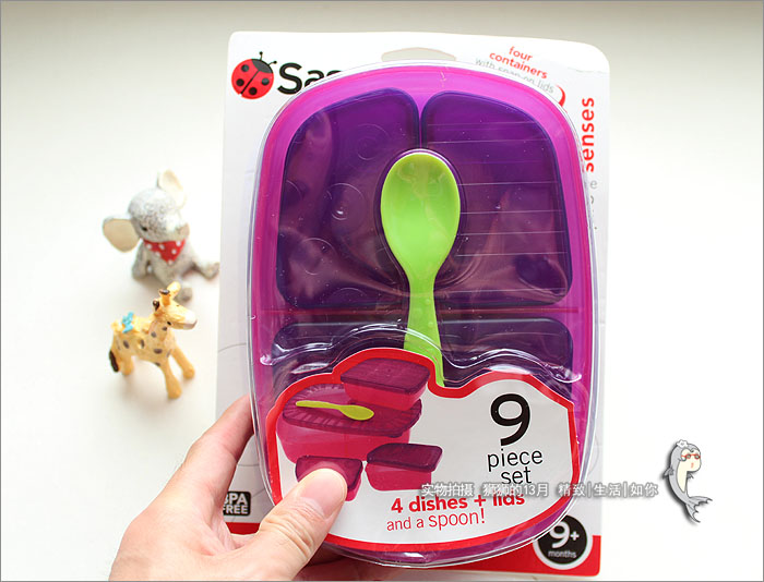 美国Sassy宝宝餐具出门便当盒/婴儿碗带勺 可分装