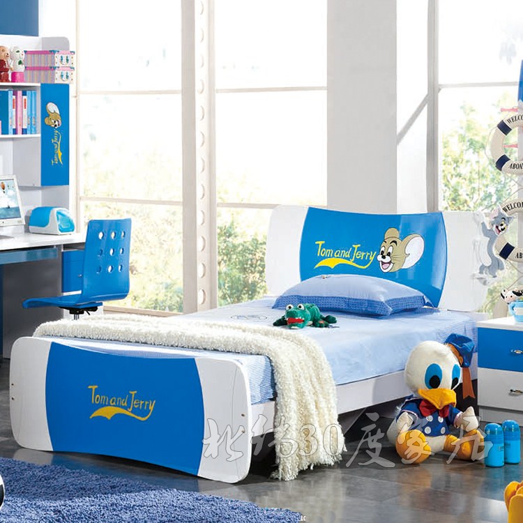 迪士尼品牌家具蓝色儿童床单人床男孩 彩色卡通猫老鼠环保床特价