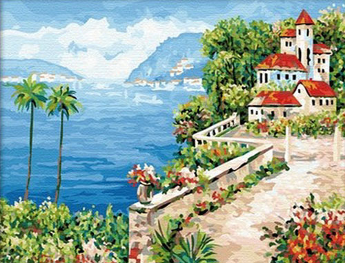 数码彩绘数字油画大幅画手绘diy编码彩绘蔷薇岛屿海边风景客厅画