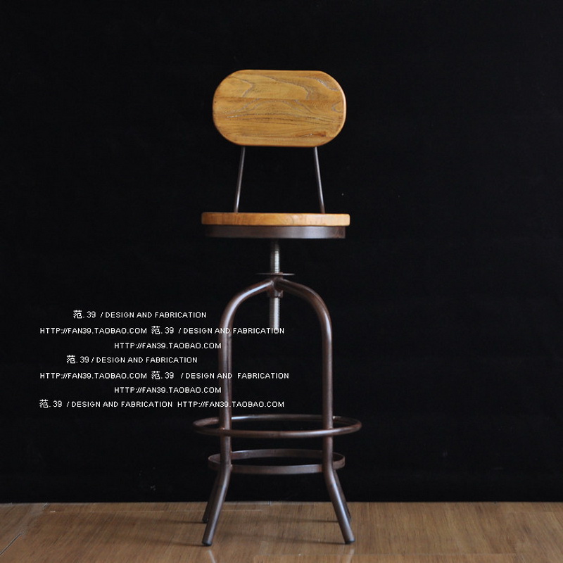 美式复古铁艺吧台椅做旧高脚椅旋转升降吧椅实木酒吧高脚凳咖啡椅
