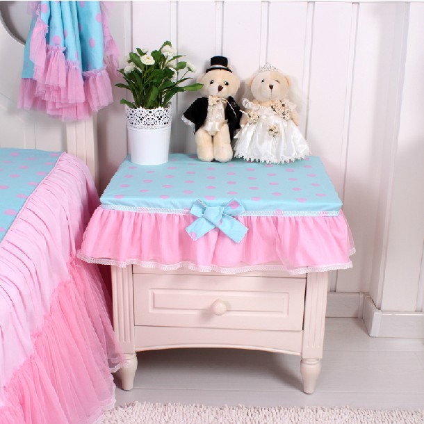 韩式田园公主床品配套床头柜罩桌布成品定做 纯棉布艺泡沫之夏-蓝