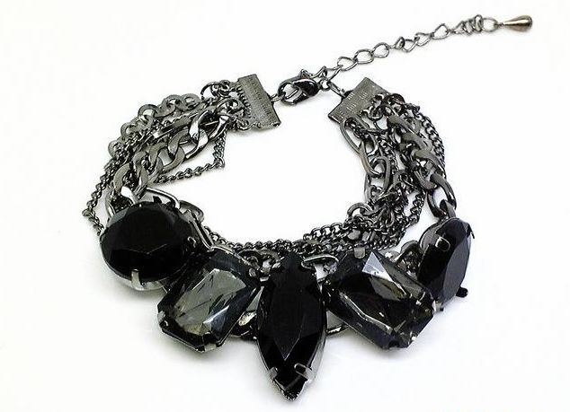 【2011实拍】新款宝石水晶 黑钻金属手链 复古大牌