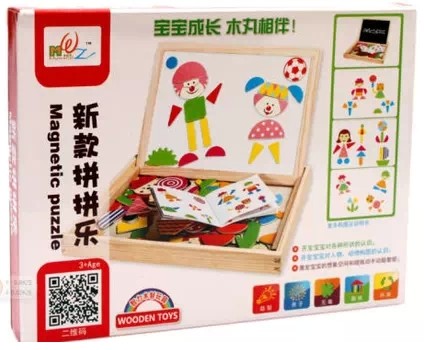 木丸子新款拼拼乐/儿童磁性画板双面黑白板磁性拼图木制益智玩具