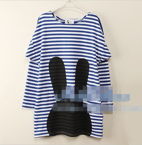 特价大码女装 2013新款海军条纹兔子 加大码显瘦 加大码t恤