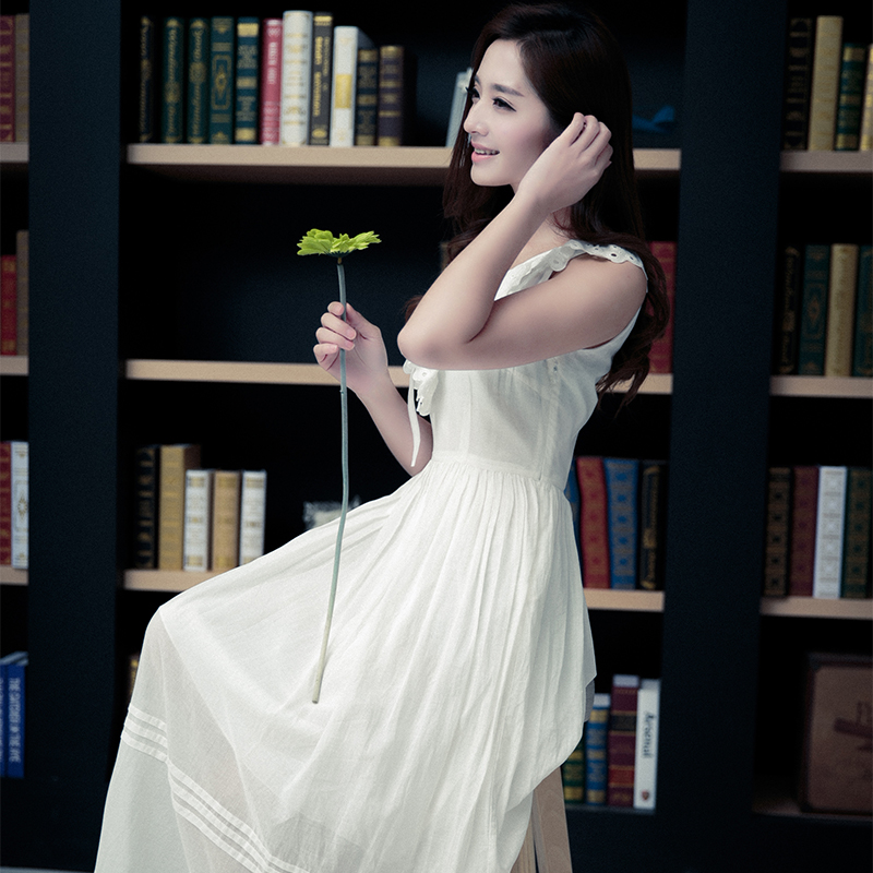 超仙韩国2015新款连衣裙夏 显瘦裙真丝棉刺绣花边气质仙女裙长裙