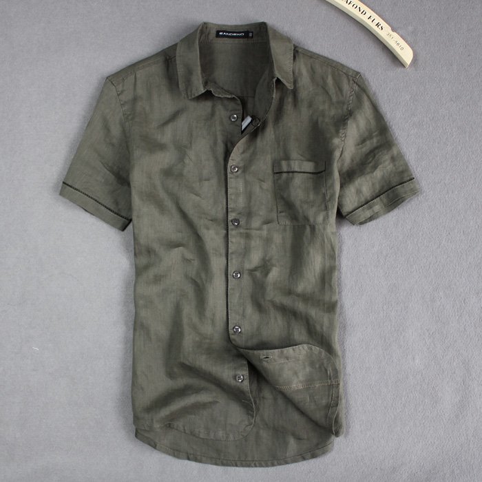 夏季新款 高品质天然亚麻棉麻 男士短袖衬衣 衬衫