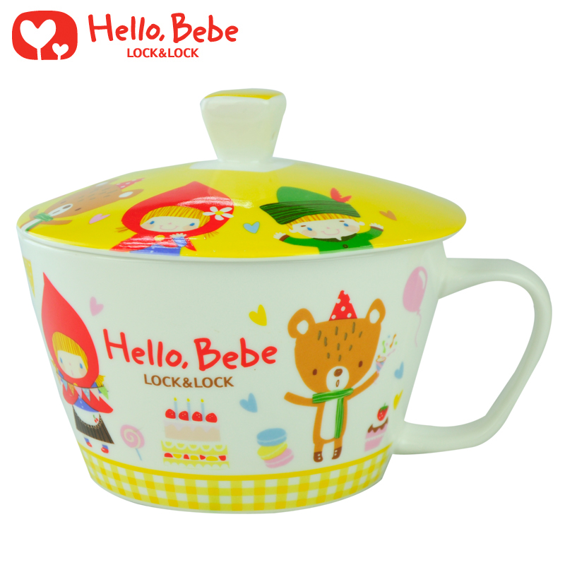 HelloBebe陶瓷碗带盖泡面碗卡通方便面杯子汤碗乐扣正品陶瓷餐具