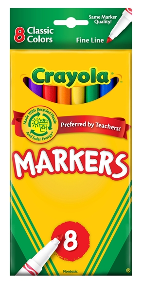 美国Crayola绘儿乐 8色细头水彩笔/马克笔 经典色 58-7709