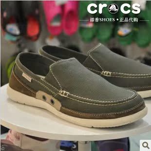 新款crocs正品专柜风尚沃尔卢帆布鞋低帮男士透气户外鞋 军绿色