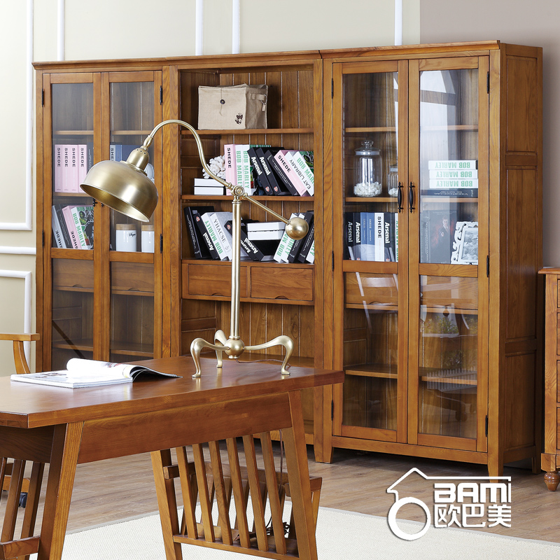 欧巴美 欧式风格全实木两门书柜书橱书架自由组合简易书柜置物柜