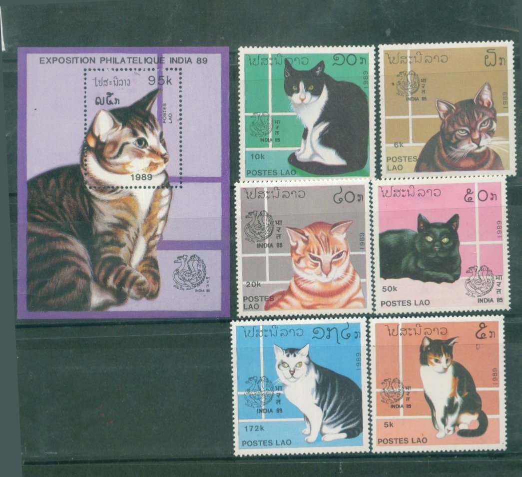 OK0197老挝1989动物猫6全+M微轻痕