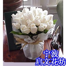 宁波鲜花速递同城 19朵白玫瑰花+花瓶装 花店送花 简洁精巧造型