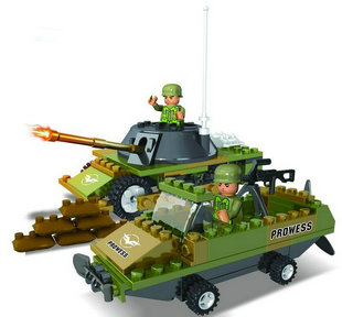 正品小白龙乐高式拼装玩具 儿童军事积木 益智玩具坦克炮车18313