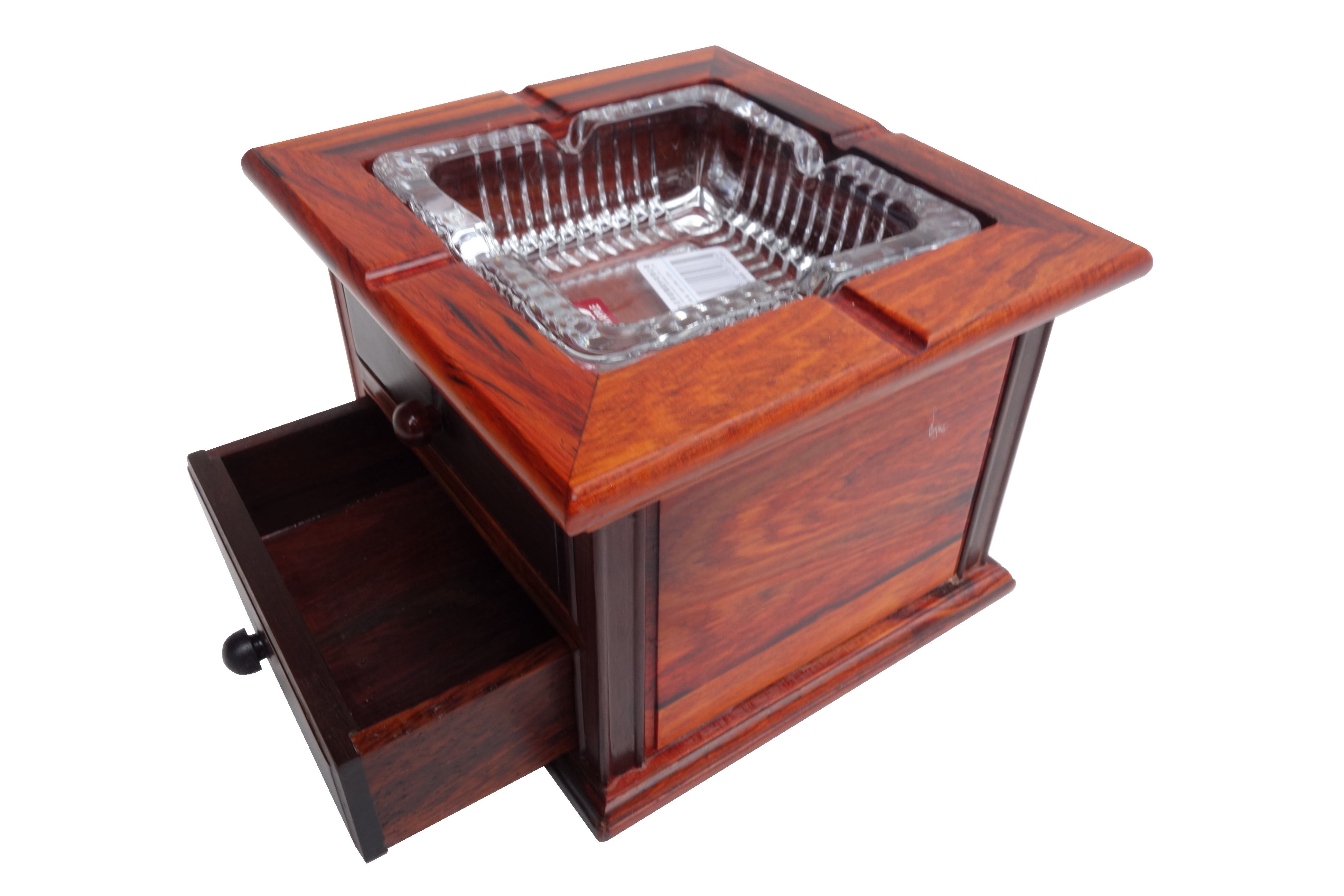 红木工艺品 老挝大红酸枝木方形带抽屉烟灰缸 时尚礼盒装创意家居