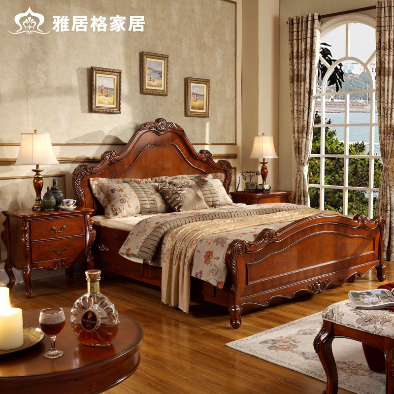 雅居格美式家具实木床 欧式双人高箱床1.8米 橡木储物床F9302-2