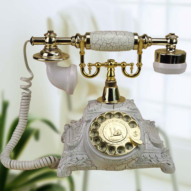 国庆包邮高档欧式复古电话机裂纹白色家用装饰办公礼品树脂工艺
