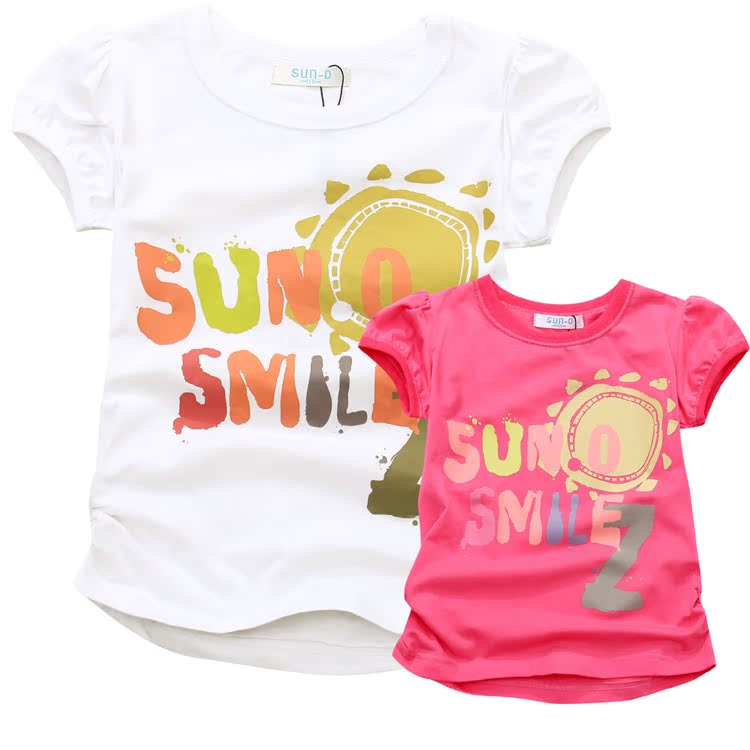 Sun-O童装夏款新款 中大童女童儿童纯棉打底衣短袖T恤 13010