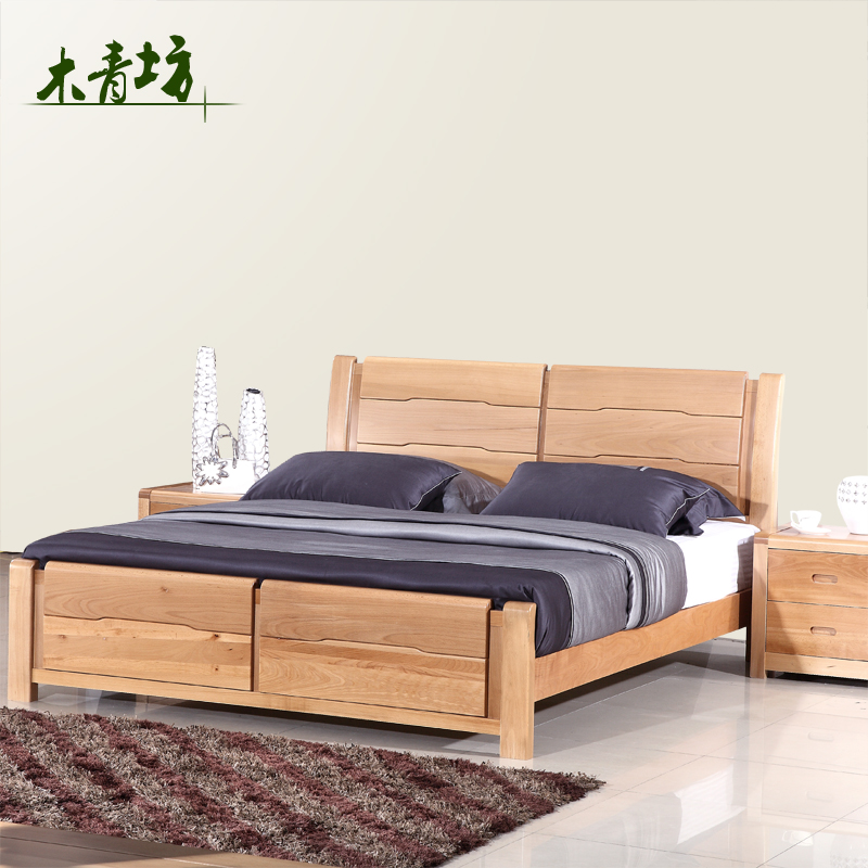 特价榉木床 全实木床1.5双人床1.8米气压高箱储物床 现代家具