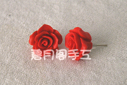 元民族风漆雕红色玫瑰花耳钉中国风特色新娘喜庆婚礼庆典