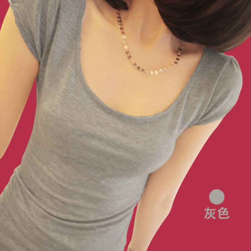 2013新款 欧美打底衫女短袖夏装圆领中长款大码修身T恤打底