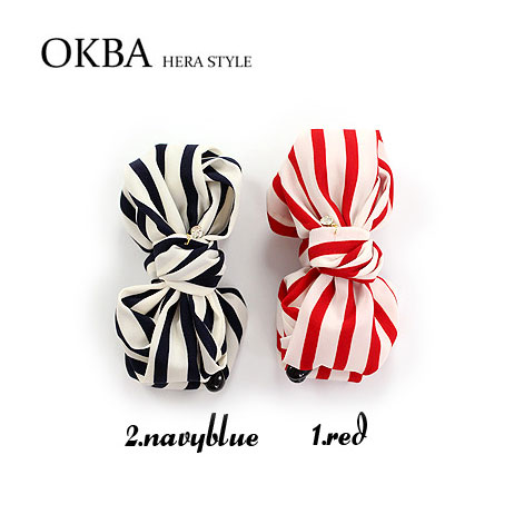 代购正品OKBA日韩国进口条纹香蕉夹竖夹发卡 雪纺布艺马尾夹发夹