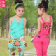 童装女童吊带夏装韩版4-5-6-7-8-9-10岁儿童短袖碎花运动套装包邮