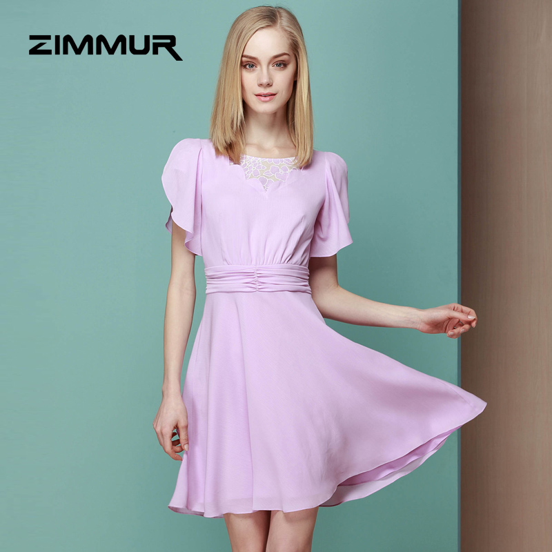ZIMMUR2014春款新款 中腰短袖连衣裙中长款荷叶袖RD64040193