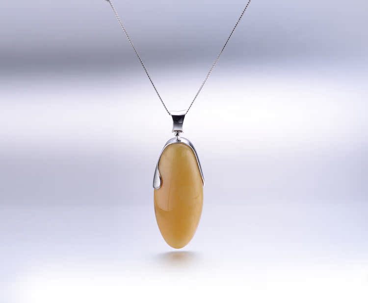 FODERRI波罗的海天然琥珀项链 简约水滴蜜蜡吊坠 附证书送银链子