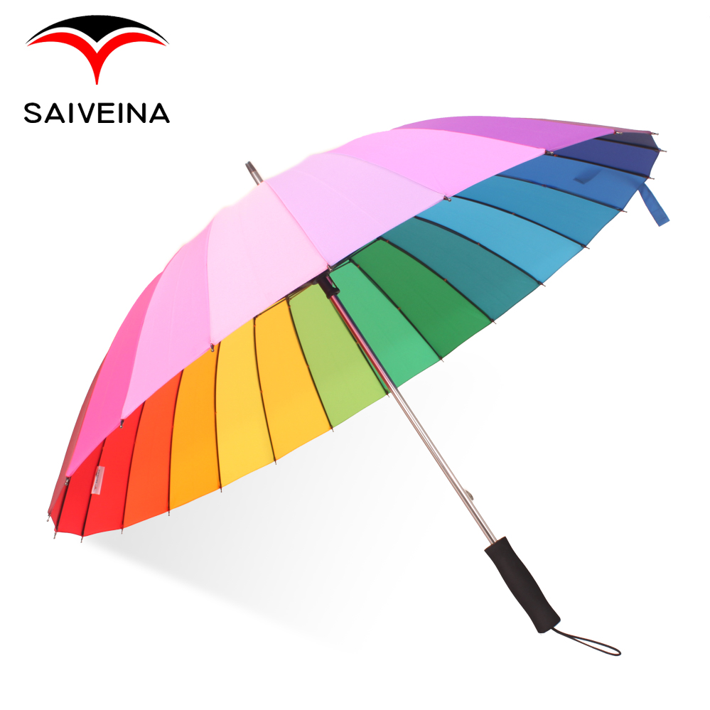 包邮SAIVEINA 24骨彩虹伞韩国公主长柄创意伞超大雨伞晴雨太阳伞