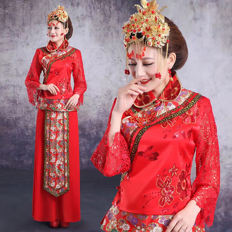 中式复古新娘结婚旗袍敬酒服婚礼红色龙凤褂秀禾服绣和服夏季