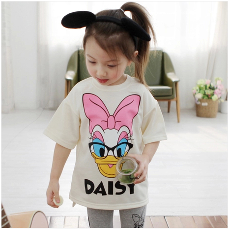 韩国童装2015夏卡通米奇字母不等式儿童长款T恤