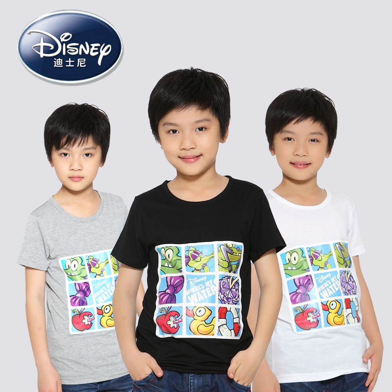 迪士尼正品男童T恤短袖儿童衫中大童装卡通魔方亲子装t恤夏韩版潮