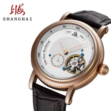 上海牌手表 飞行式卡罗素陀飞轮机械手表男士玫瑰金钢腕表SH-6651