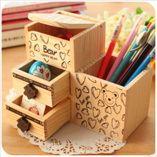 优品韩版办公桌面收纳盒创意整理木质笔筒家庭收纳用具杂物盒热卖