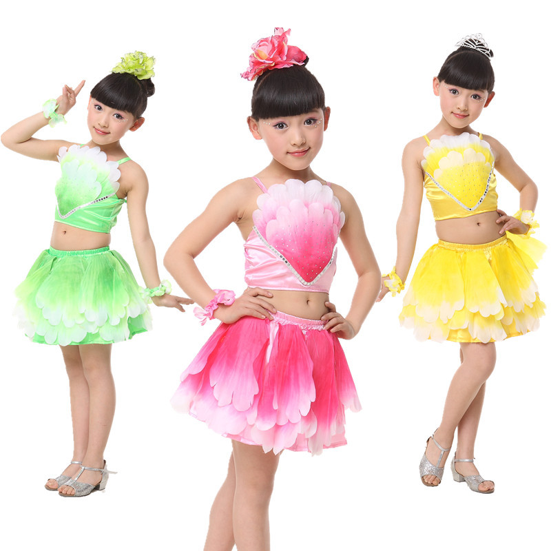 儿童女舞蹈服装表演服饰 舞台表演服装 儿童鲜花朵朵演出服装1201